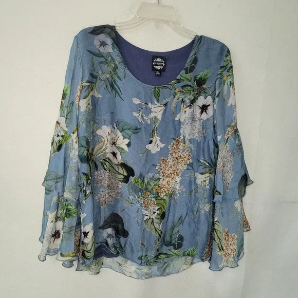 LE MARAIS PARIS Silk Floral Bell Sleeve Blouse Top Made in Italy Size S Lined - Picture 1 of 11